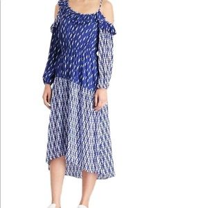 Sandro Paris Blue Lightning Bolt Print Asymmetrical Maxi Dress